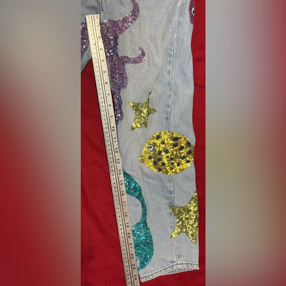 Topshop Straight Leg Jeans with Sequin Ocean Design - Multicolor - Picture 8 of 10